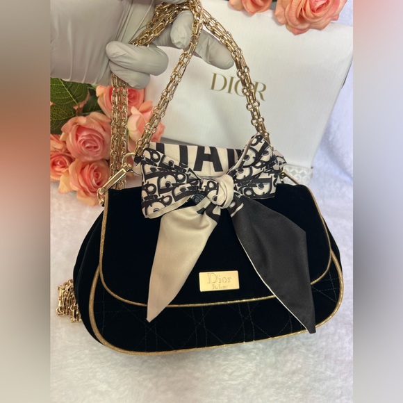 ✨AUTHENTIC DIOR✨Black Velvet Quilted Pouch//Shoulder Bag//Cosmetics-Perfume - Picture 11 of 13